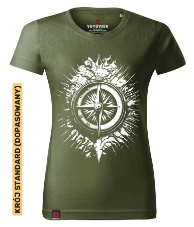 Koszulka damska standard VOYOVNIK "The Traveller's Guide" - khaki