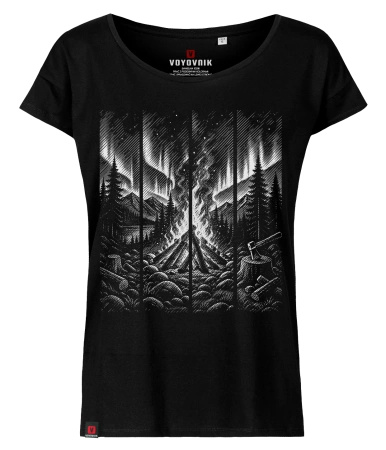 Koszulka damska oversize VOYOVNIK "Fireside Escape (mono)" - czarna