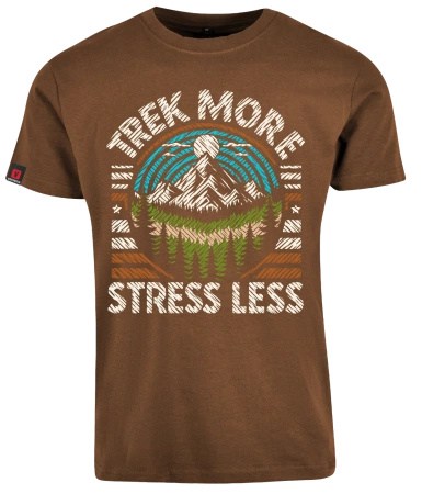 Koszulka męska VOYOVNIK "Trek More, Stress Less (V2)" - jasny brąz